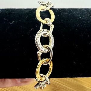 MICHAEL DAWKINS Sterling Silver Brass Hammer Link Popcorn Caviar Toggle Bracelet